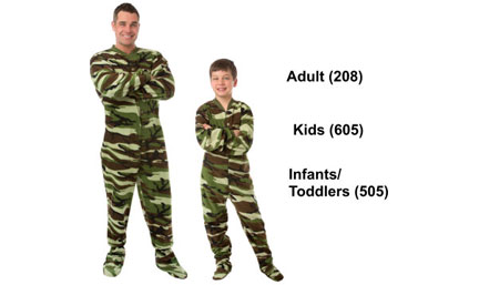 Matching Green Camouflage Fleece Footed Pajamas Sets