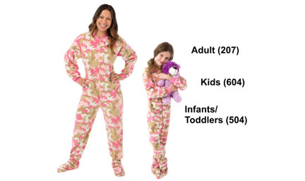 Matching Pink Camouflage Fleece Onesie Footed Pajamas Sets