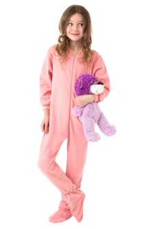Pink Fleece Kids Footed Onesie Pajamas for Girls