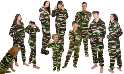 Matching Green Camouflage Fleece Footed Pajamas Sets