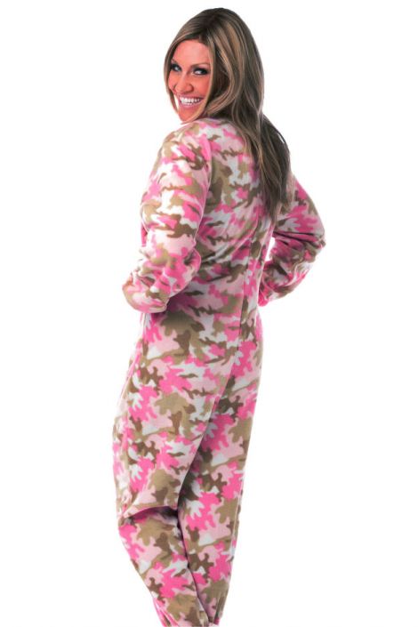 Pink Camouflage Fleece Onesie Pajama for Women, Footless: Big Feet