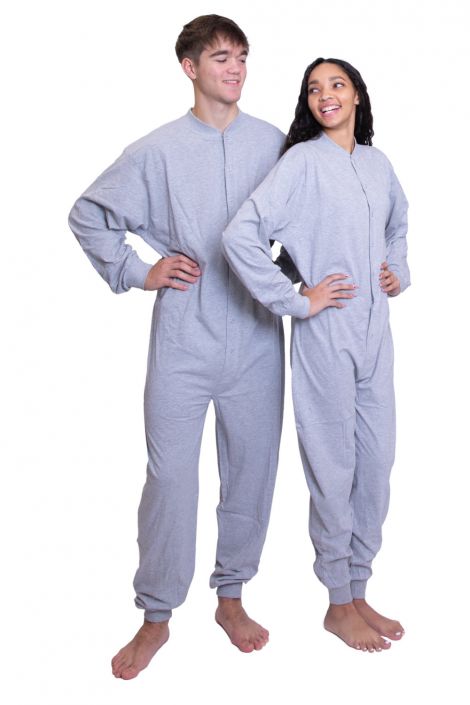 Gray Cotton Union Suit - Unisex - Footless - Men & Women: Big Feet Onesies  & Footed Pajamas