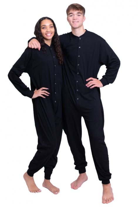 Black Cotton Union Suit - Unisex - Footless - Men & Women: Big Feet Onesies  & Footed Pajamas