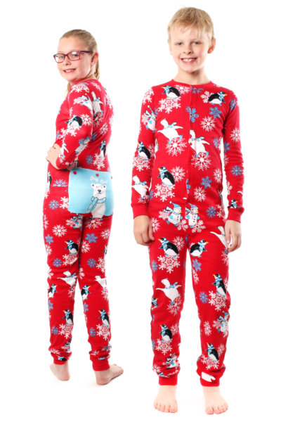 Winter Fun Penguins Union Suit Boys & Girls Onesie Pajamas Stay