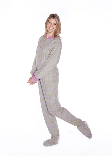Fyjamas Women Adult Loungewear Footed Pyjama Sweatpants with Feet Black and Grey