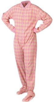 Flannel Adult Footed Pajamas in Pink and Yellow
