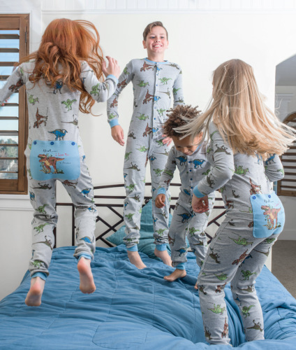 Dinosaur Union Suit Boys & Girls Onesie Pajamas T-Rex on Rear Flap