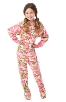 Pink Camouflage Fleece Onesie Footed Pajamas for Girls