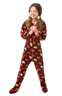 Infant/Toddler Girl Chocolate-Brown Fleece Footed Pajamas w/ Hearts