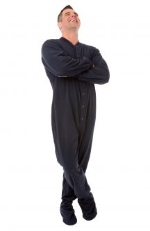 Navy Blue Fleece Teen - Adult Footed Pajamas With Drop Seat    SIZES  XS & S
