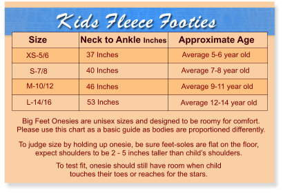 Hoodie Footie Size Chart