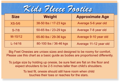 Hoodie Footie Size Chart